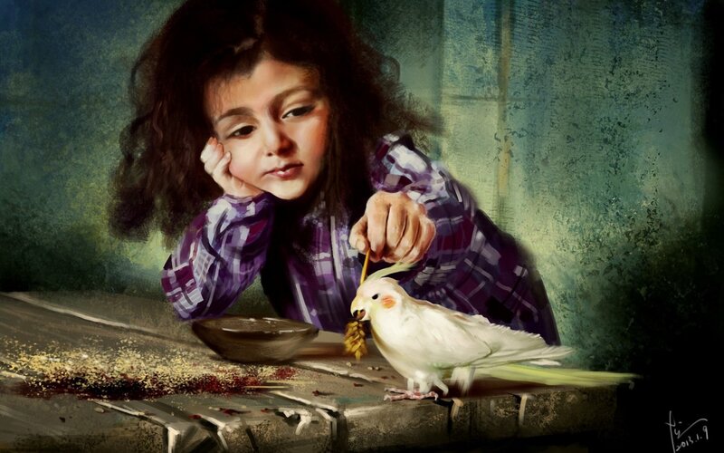 Girl Feeding a Bird