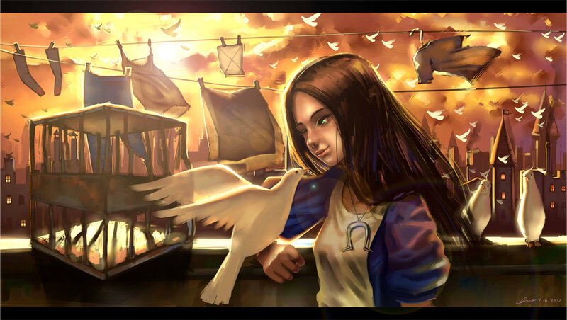 Girl Feeding a Dove