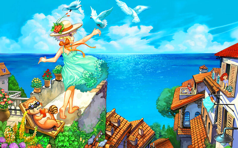 Girl Feeding Birds — Blue