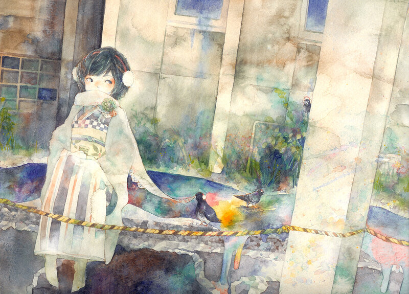 girl feeding birds in garden