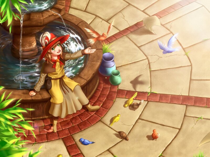 Girl Feeding Birds — Yellow