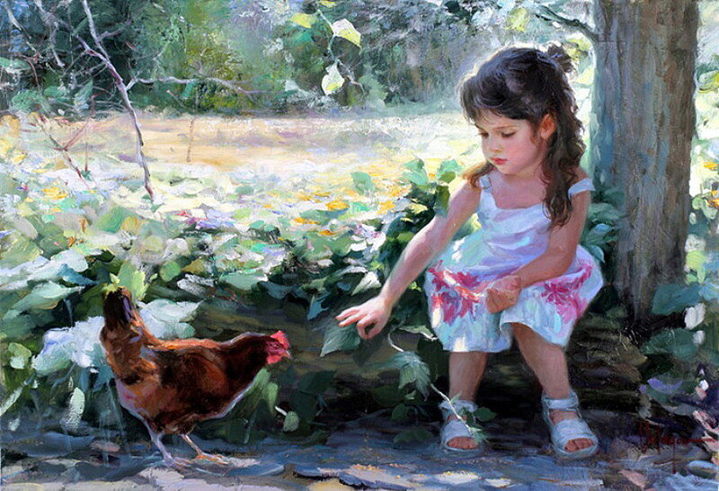 Girl Feeding Chicken