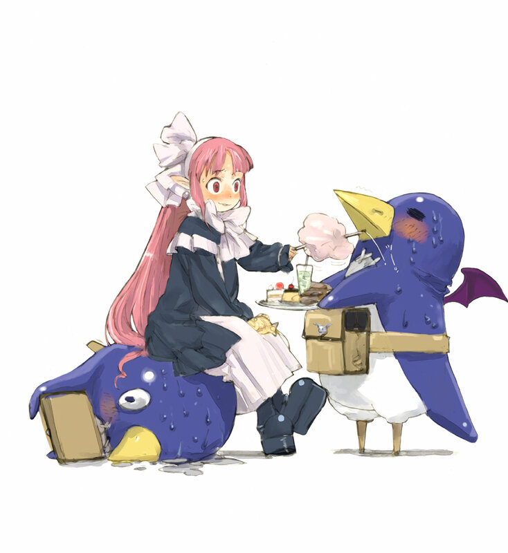 girl feeding cotton candy to penguin