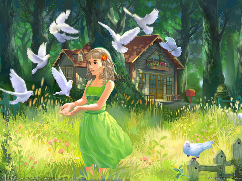 Girl Feeding Doves