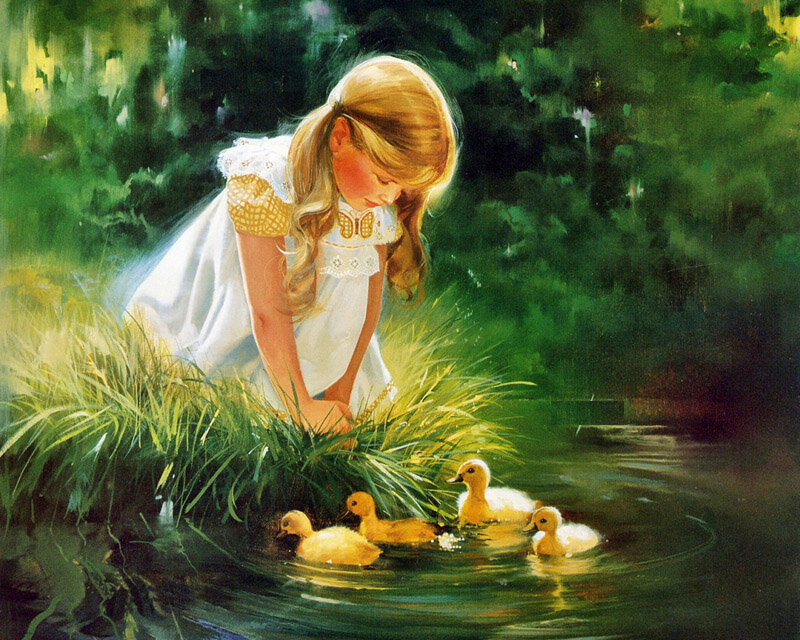Girl Feeding Ducklings
