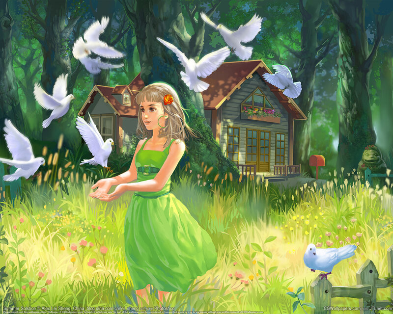 Girl Feeding Pigeons