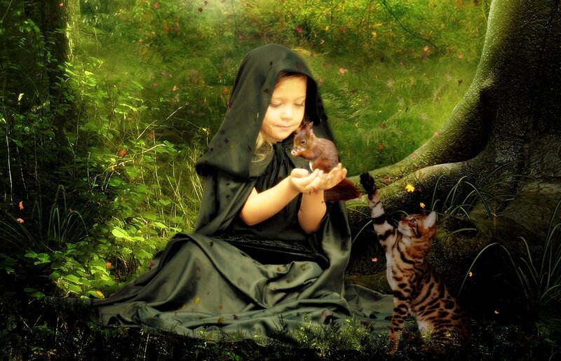 Girl Feeding Squirrel