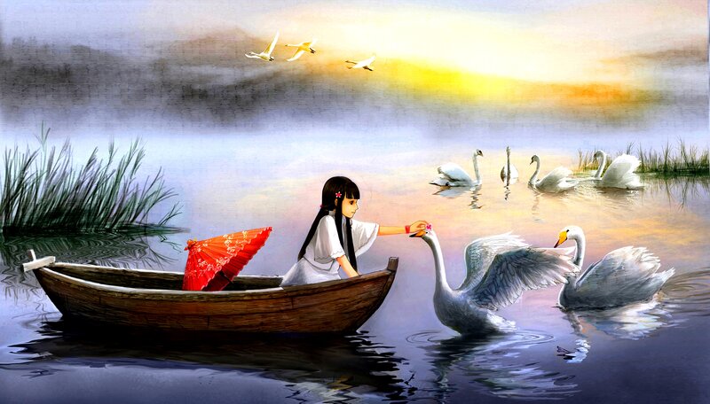 Girl Feeding Swans