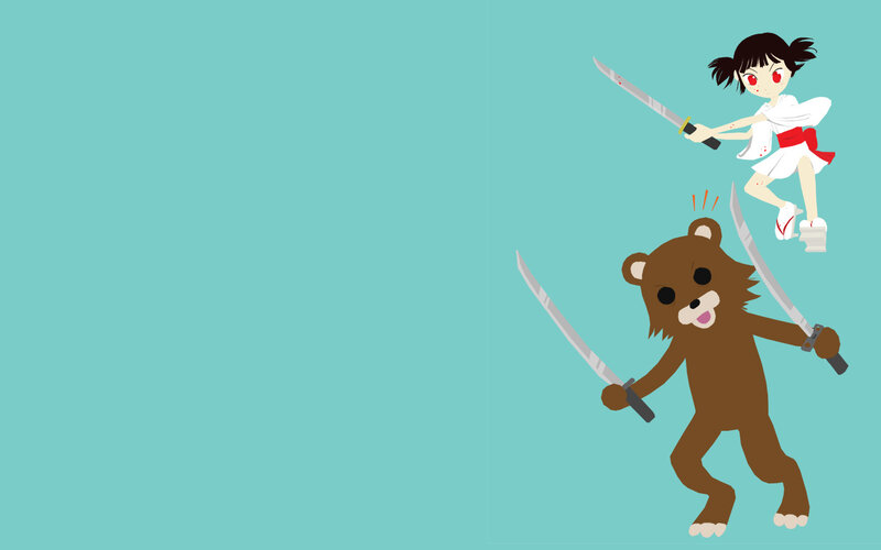 girl fighting bear with swords
