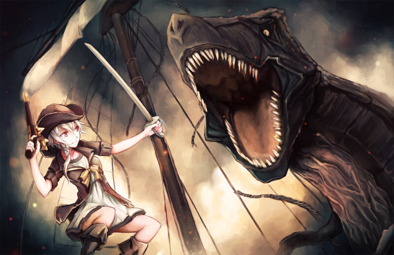 Girl Fighting Dinosaur