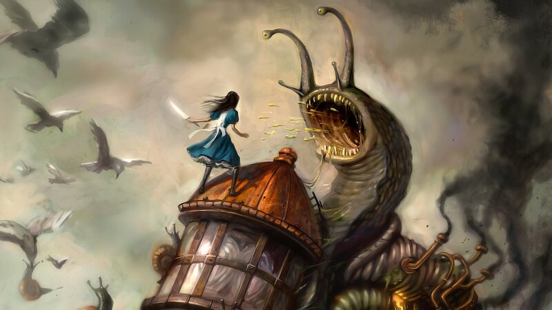 Girl Fighting Monster — Blue, Dramatic