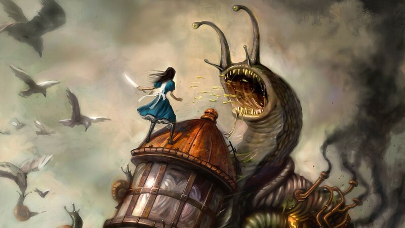 Girl Fighting Monster — Blue