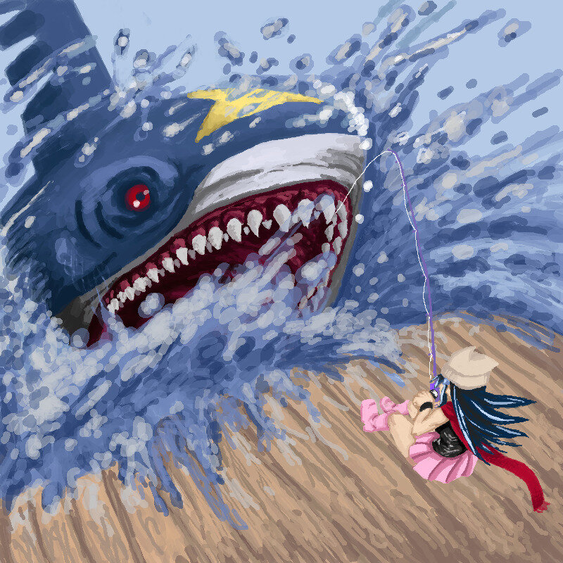 Girl fishing for a shark