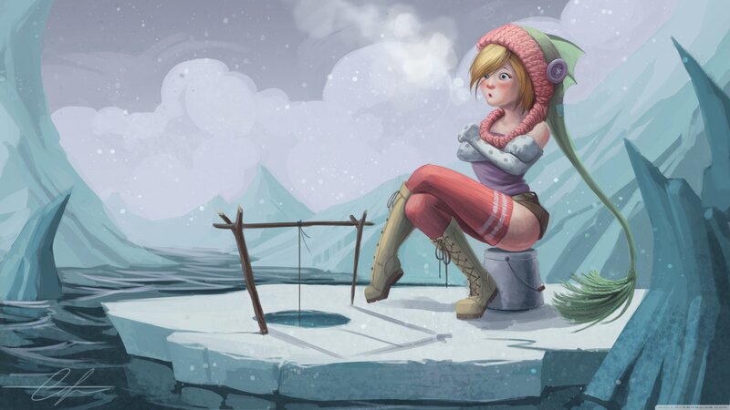 girl fishing on ice