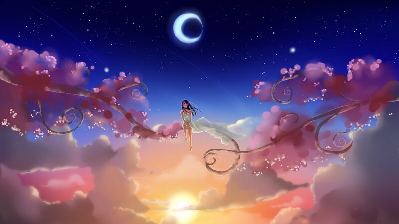 Girl Floating Between Trees — Blue, Serene