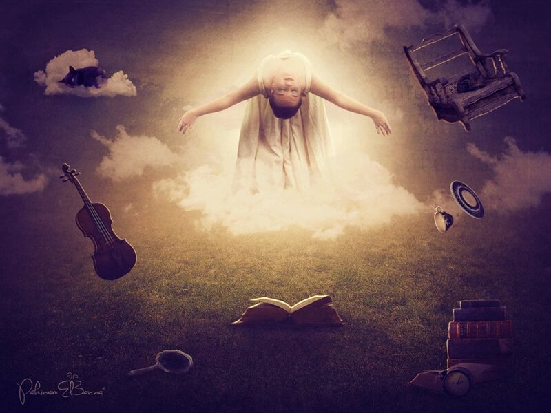 Girl Floating in Clouds — Purple