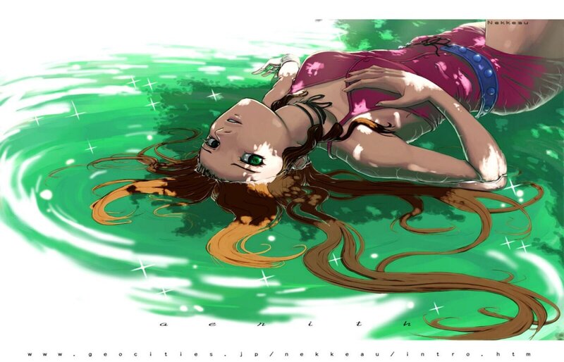 girl floating in green water