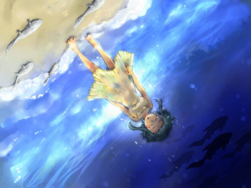 Girl Floating in Ocean