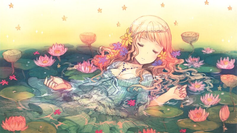 Girl Floating in Pond — Yellow