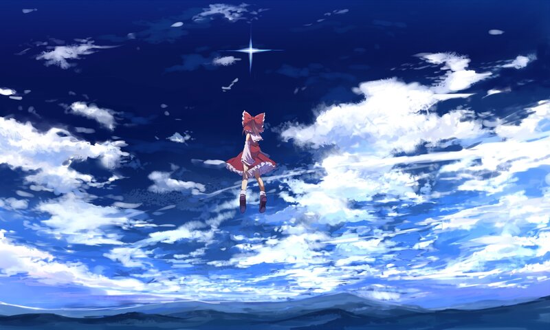 Girl Floating in Sky — Blue, Serene, Night