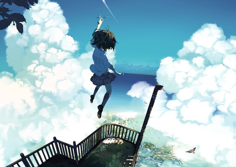 Girl Floating in Sky — Blue
