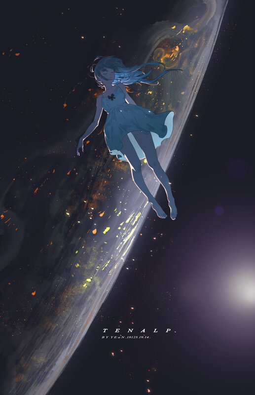 Girl Floating in Space — Blue, Serene