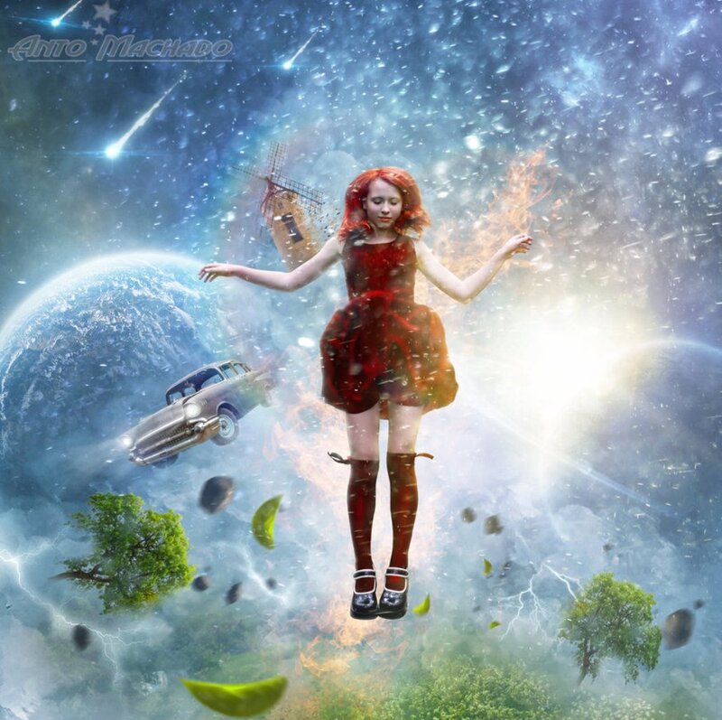 Girl Floating in Space — Blue