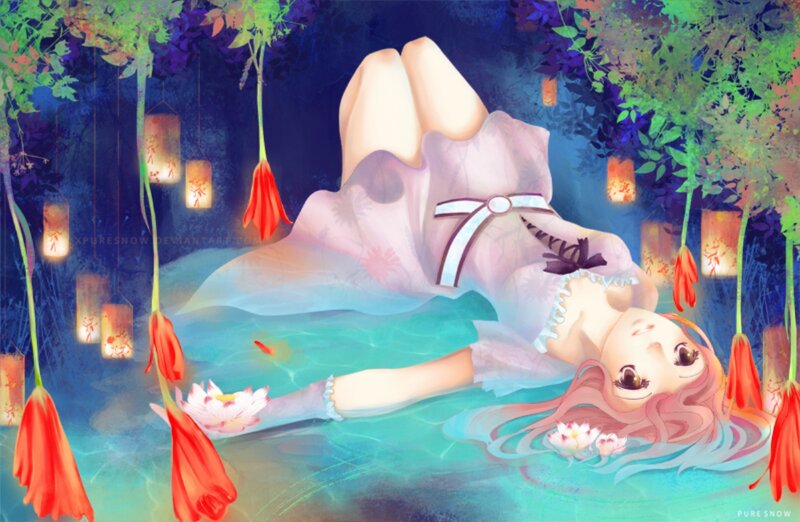 Girl Floating in Water — Blue, Serene