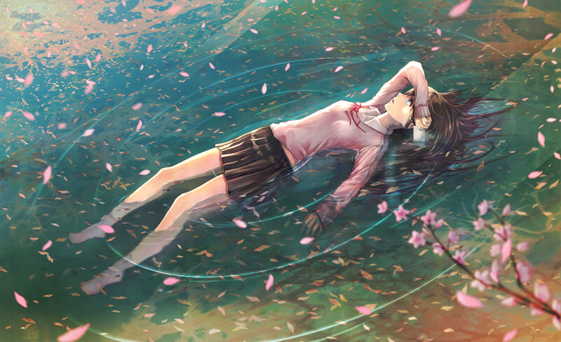 Girl Floating in Water — Green