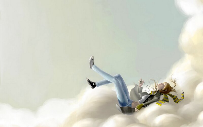 Girl floating on a cloud