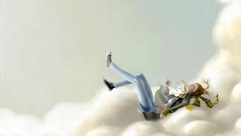 girl floating on a cloud