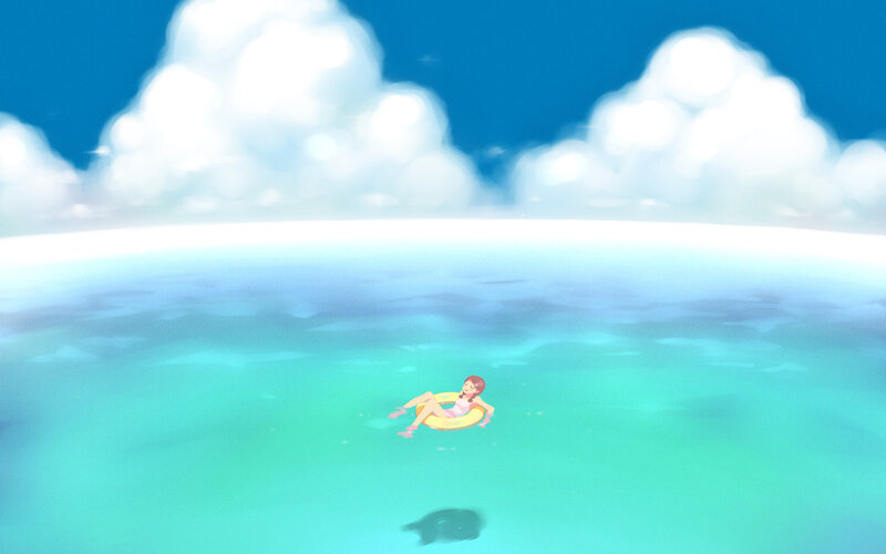 Girl floating on inflatable ring