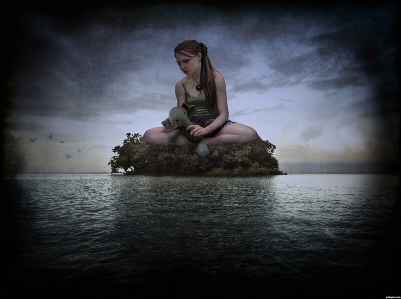 Girl Floating on Island