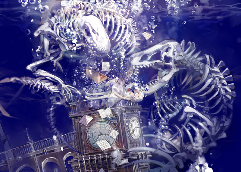 Girl Floating Underwater — Blue, Dreamy