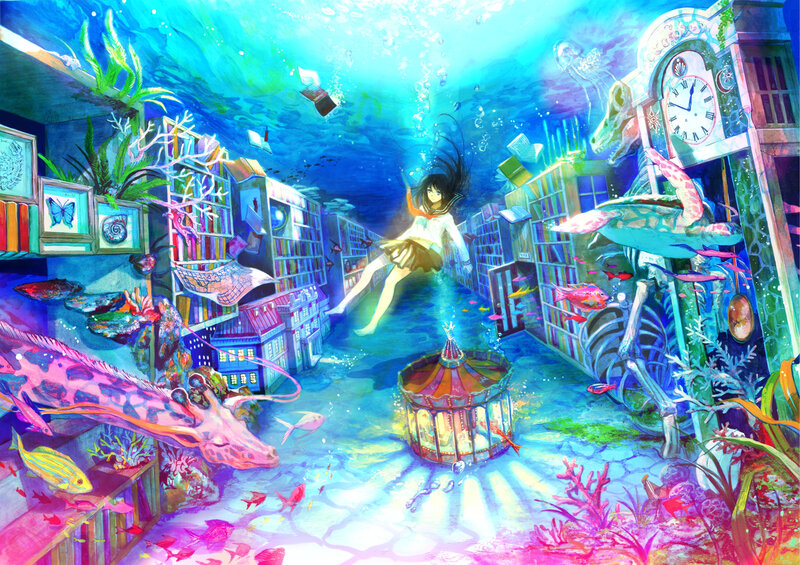 Girl Floating Underwater — Blue