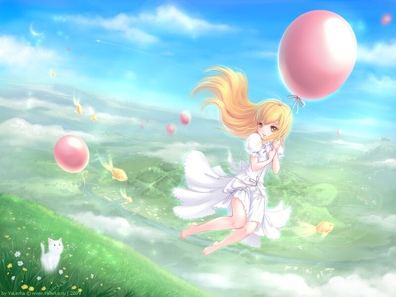 Girl Floating with Balloons