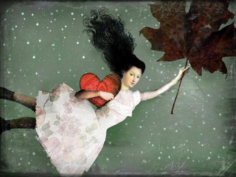 Girl Floating with Heart