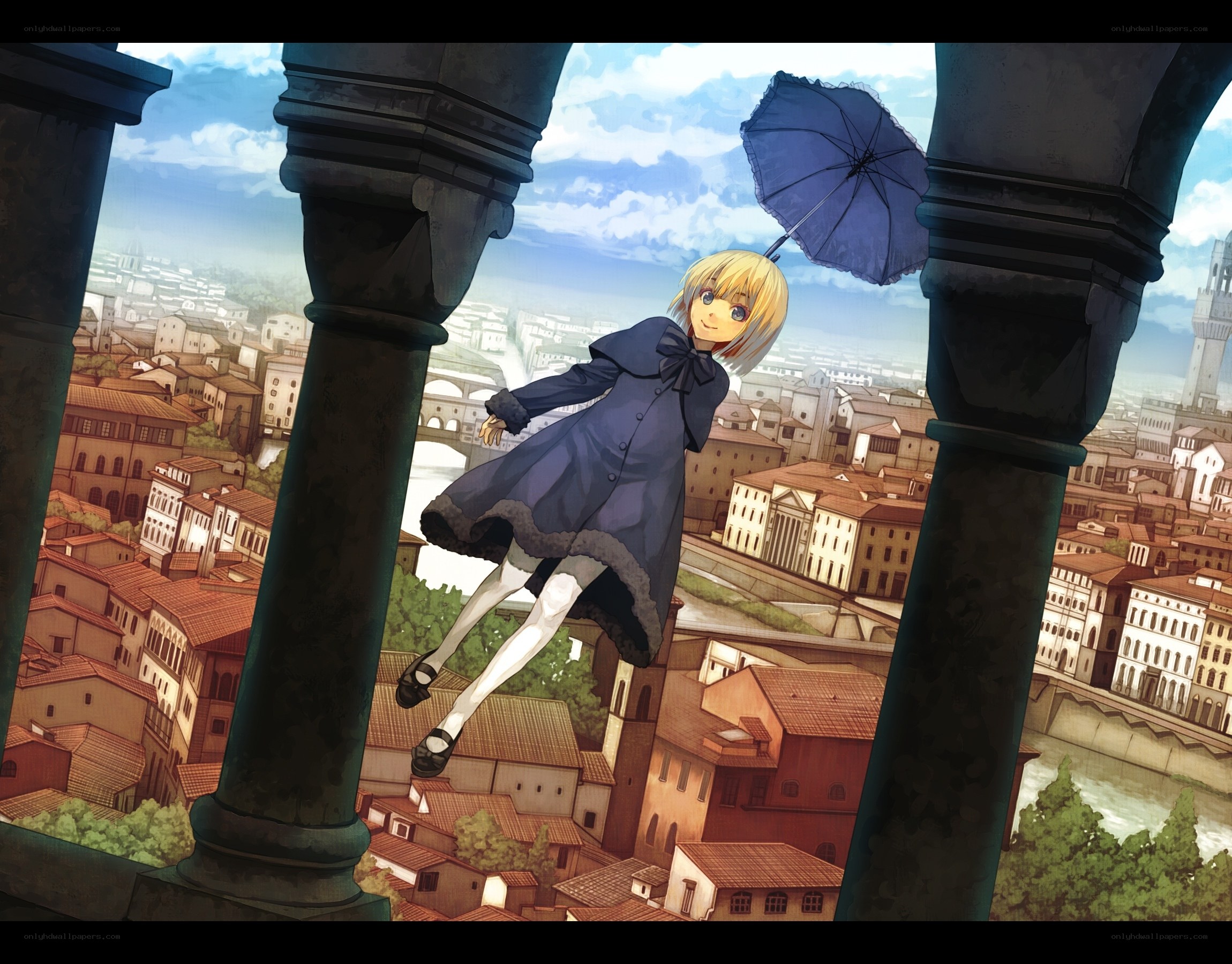 girl floating with umbrella