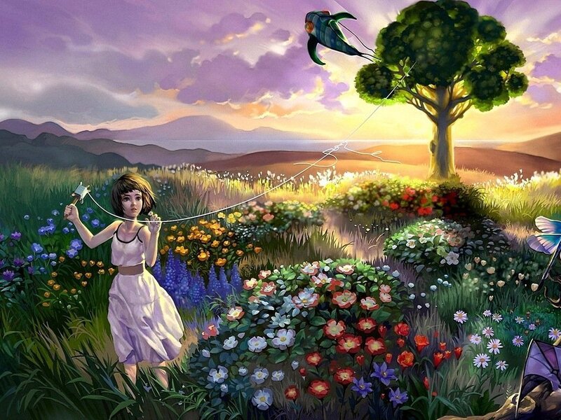 Girl Flying a Kite