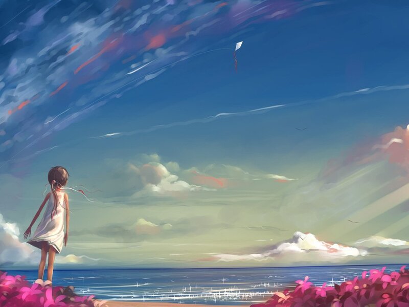 Girl Flying Kite — Blue