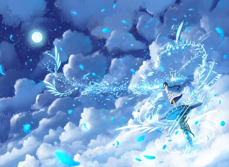 Girl Flying on a Sword — Blue