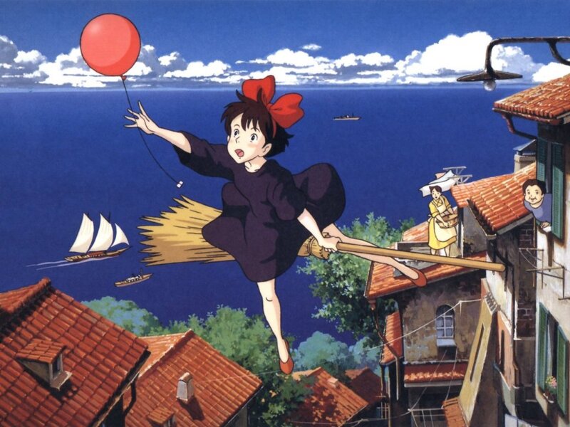 Girl Flying on Broom — Blue