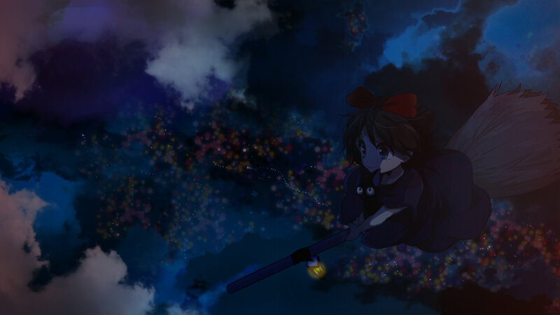 Girl Flying on Broomstick — Blue