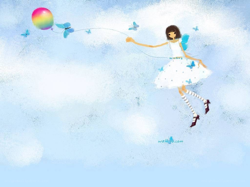 girl flying with balloon