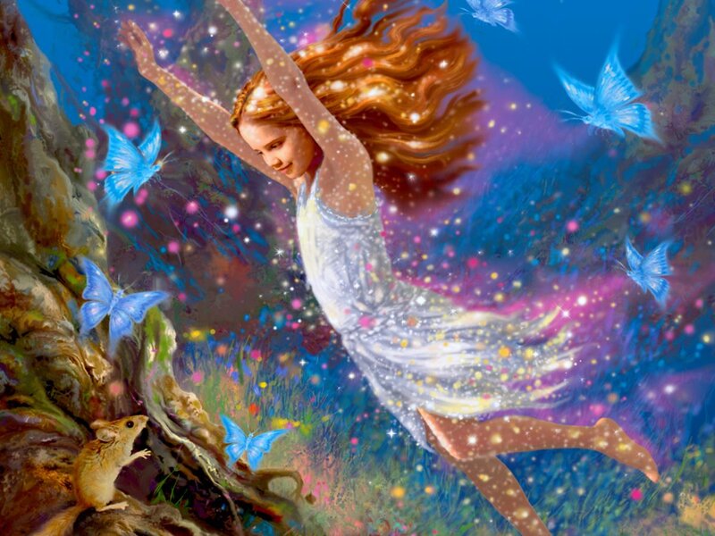 Girl Flying with Butterflies