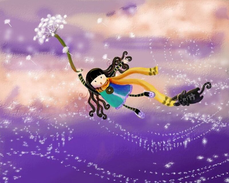 Girl Flying with Dandelion