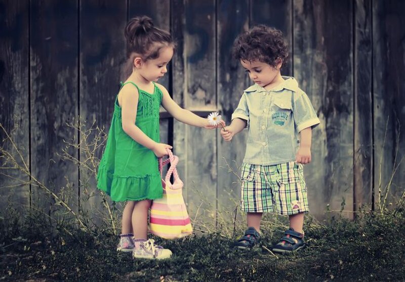 Girl Giving Flower to Boy