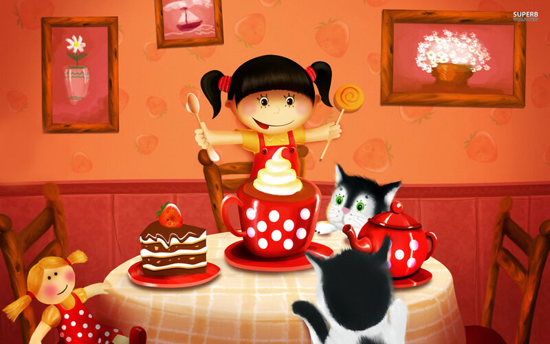 Girl Having Tea Party — Red