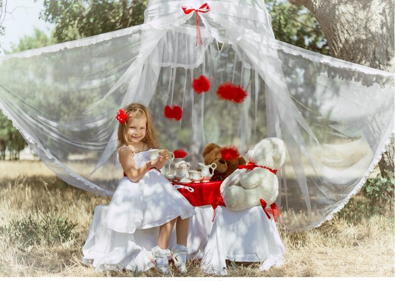 Girl Having Tea Party — White