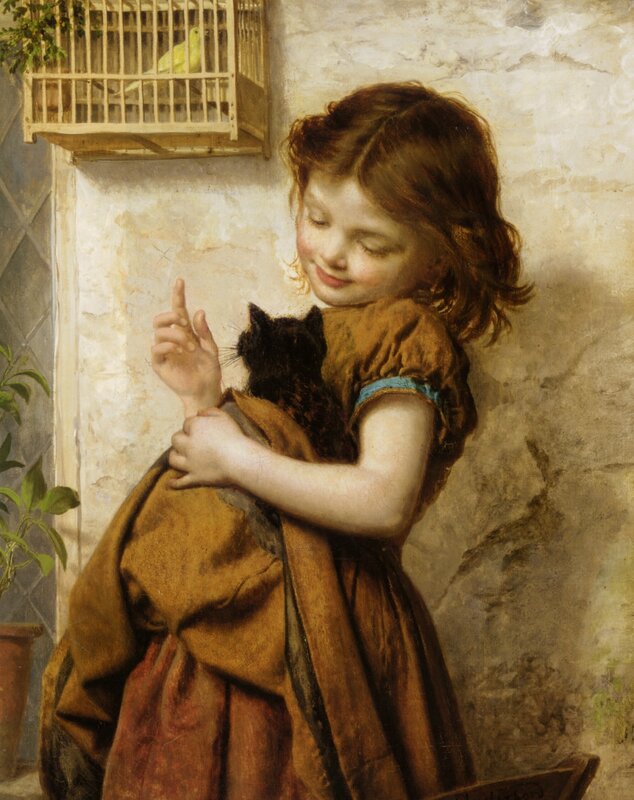 Girl holding a black cat